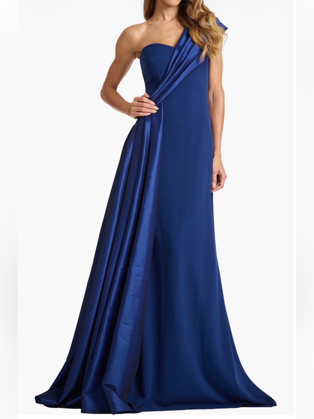 Tadashi Shoji Beis Draped One Shoulder Gown